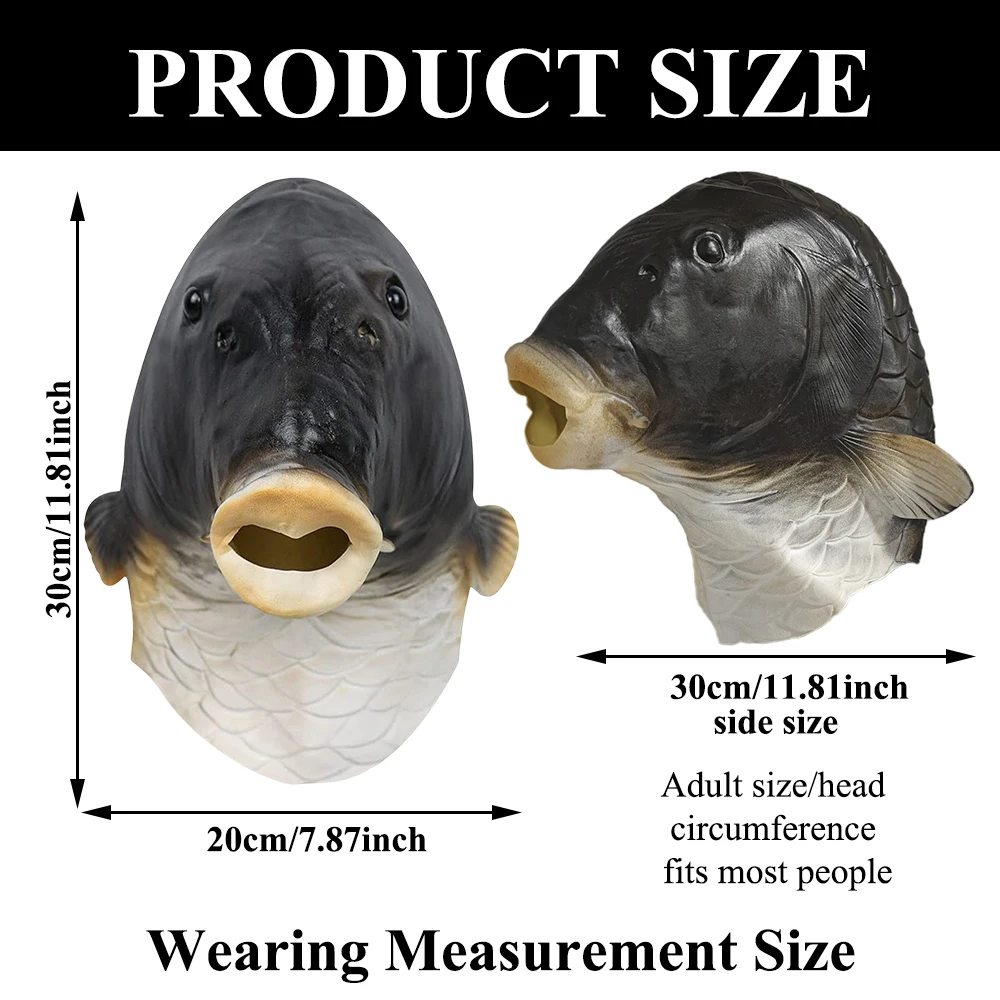 Realistic Latex Fish Masks for Adults Animal Head Mask Halloween Costume Headwear Props Masquerade Party Dress Up Decors image 2