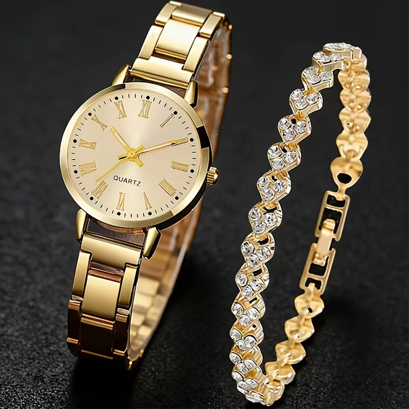 Women's Fashion Watch Set, High-End Trendy, Exquisite Simple Pattern Quartz Watch and Bracelet Combo, Best Gift Choice for Best Friend's Birthday, Girlfriend's Travel Vacation, Graduation Season, Halloween, Valentine's Day, Christmas (2-Piece Set)
