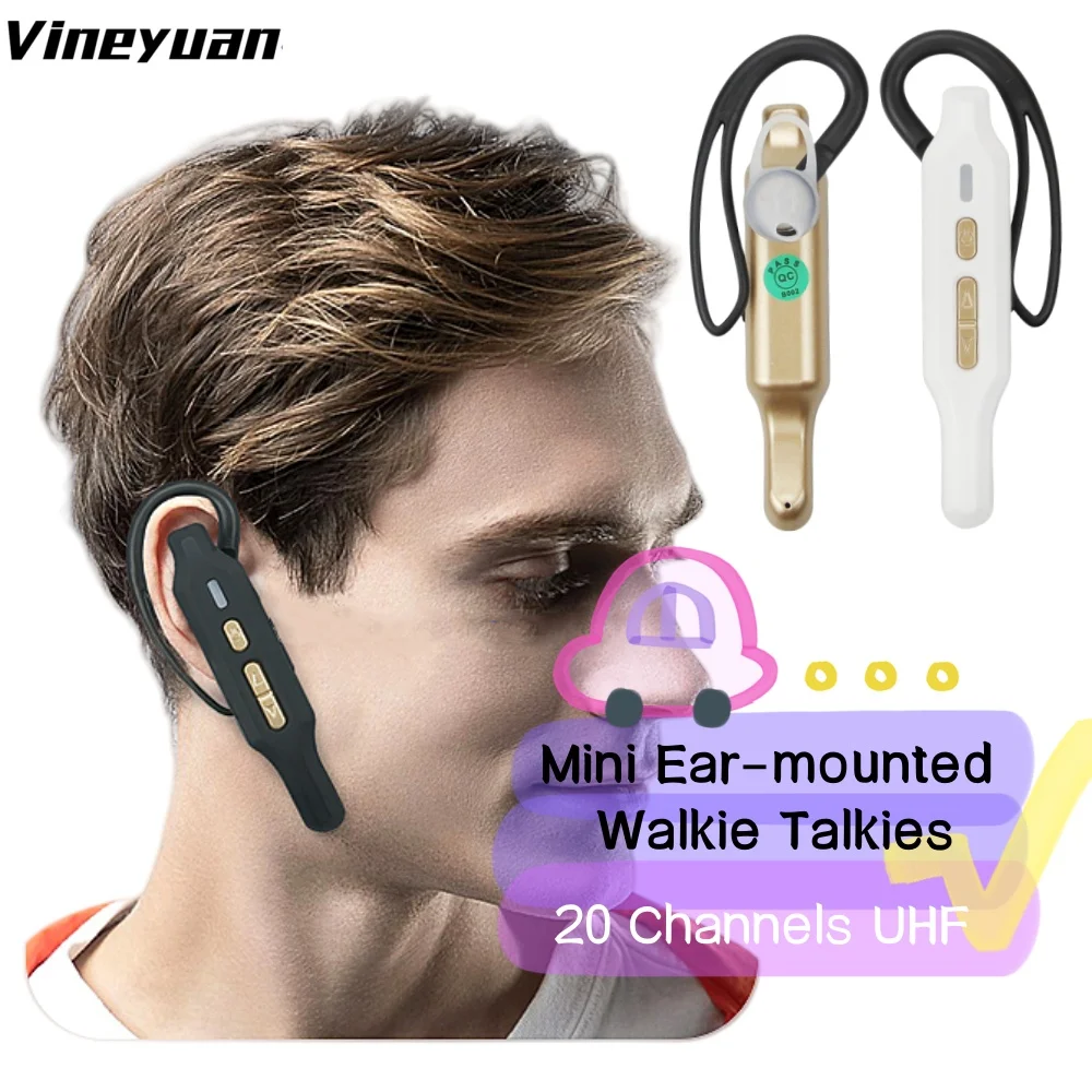 

Vineyuan 2 Pack Mini Ear-mounted Walkie Talkies USB Type-C Rechargeable 20 Channels UHF Portable Two Way Radio For Hotel Cafe