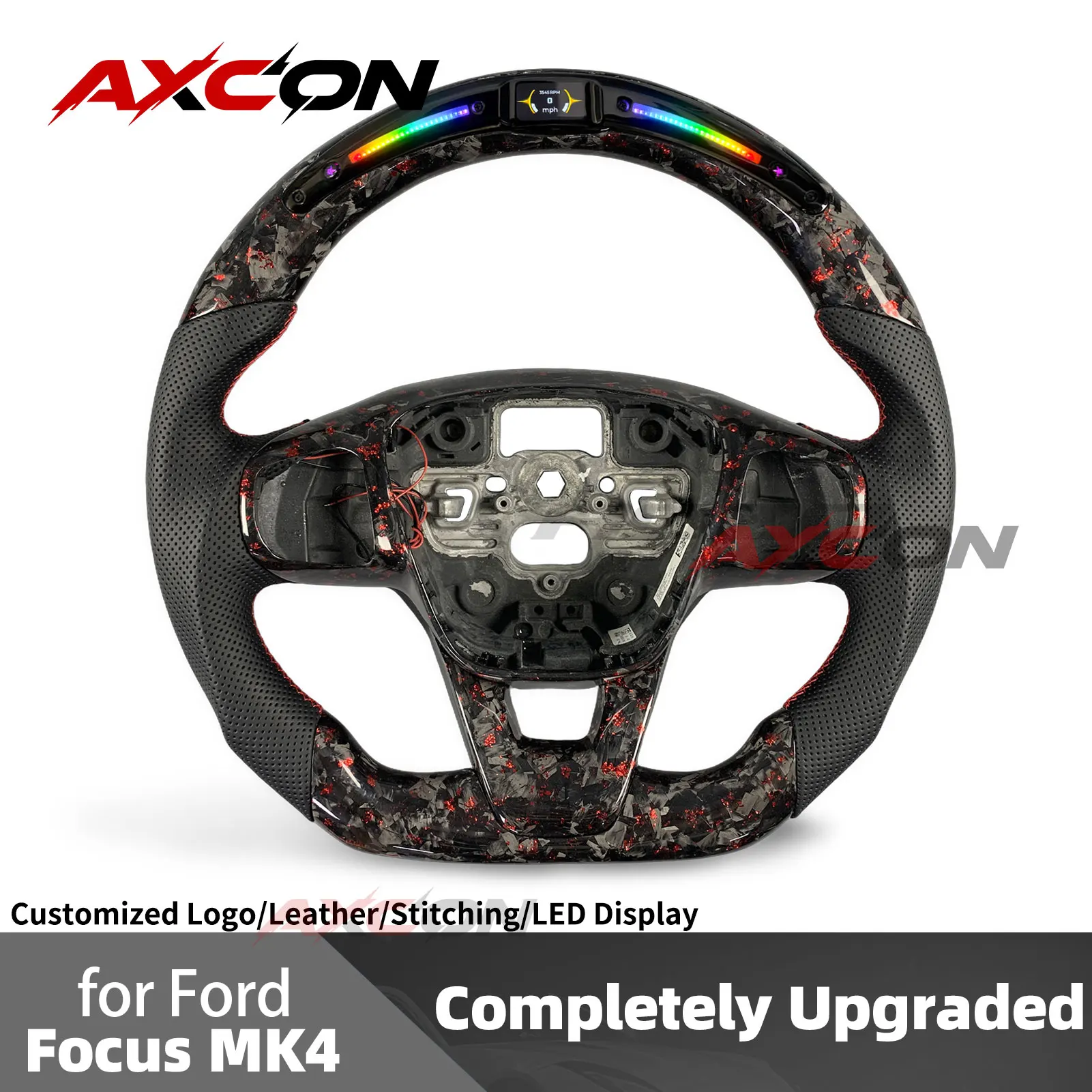 For Ford Focus MK4 ST-Line Active Fiesta ST Puma 2018-2022 Custom Red Forged Carbon Fiber LED Steering Wheel Interior Upgrade