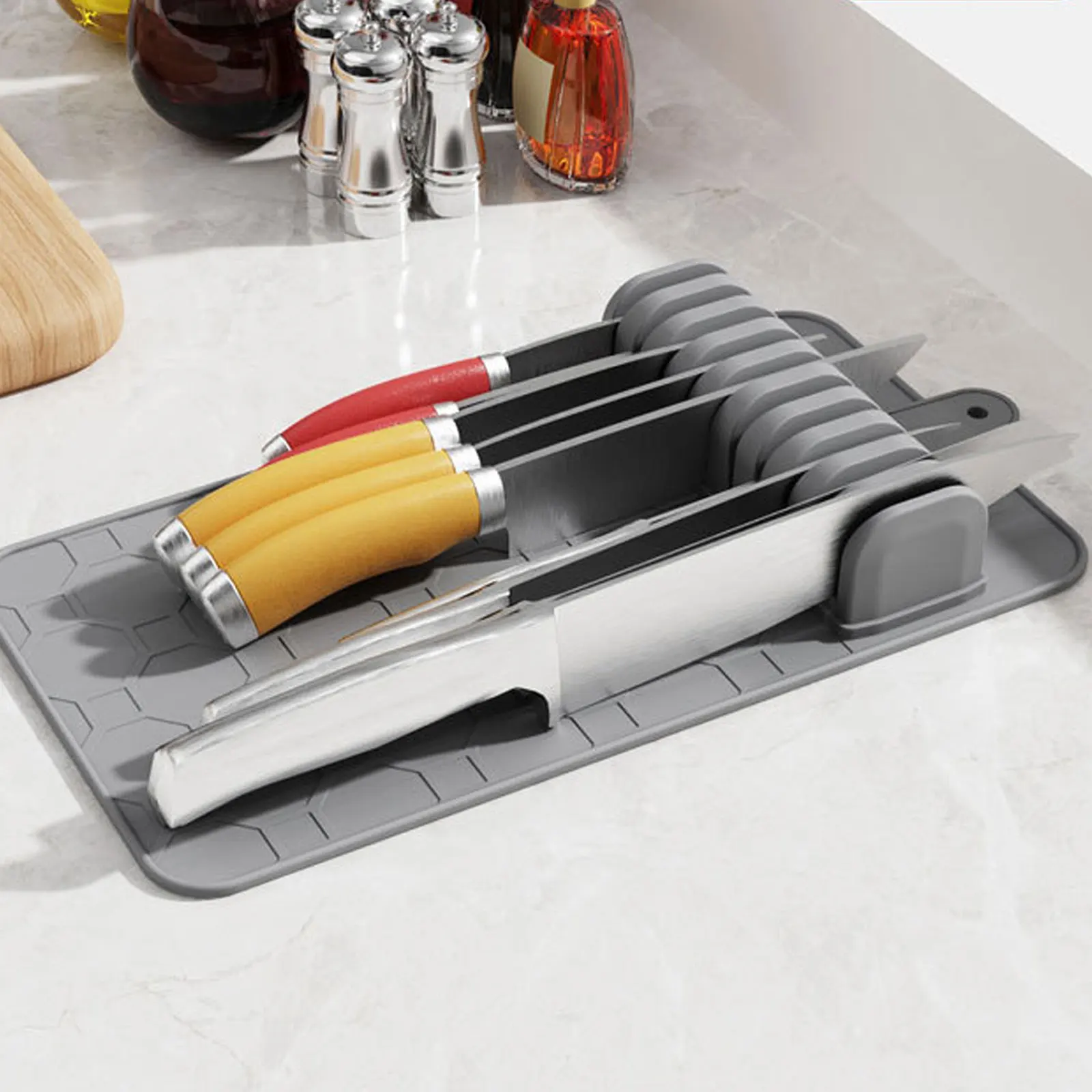

Поднос для хранения ножей с кухонным ящиком и держателем для ножей, органайзер для хранения ножей и сливной коврик, стеллаж для хранения