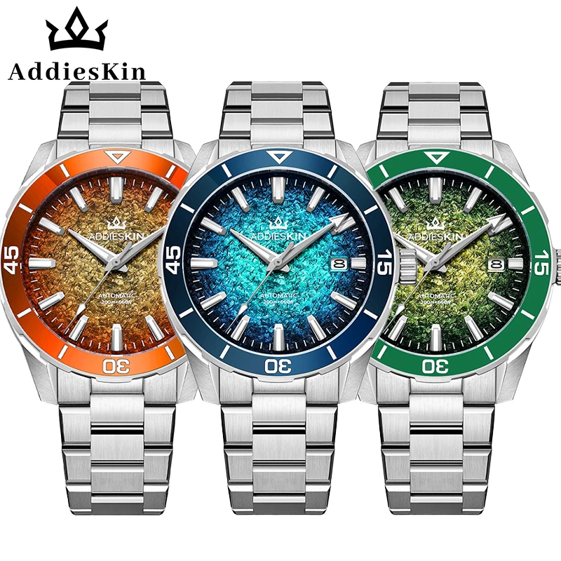 ADDIESKIN K005 Men's Automatic Watch Ceramic Bezel 3D Texture Dial Sapphire Crystal Miyota 9015 BGW9 Luminous 200m Waterproof