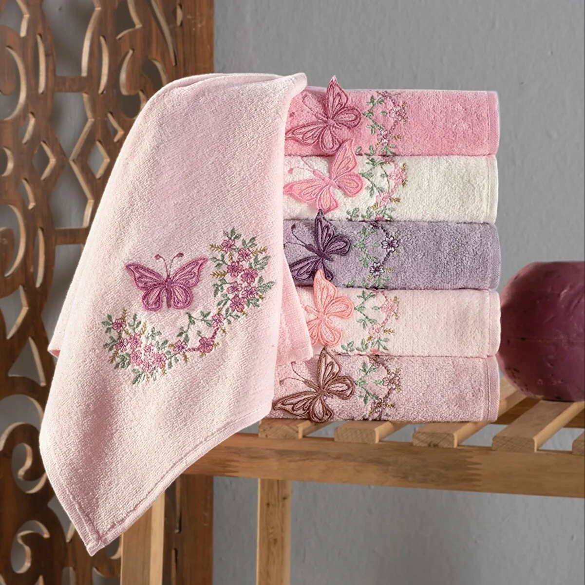 6 Pcs Butterfly Guipure Embroidered Face Kitchen Hand Towel Colorful 50x30Cm Turkish High Quality Quick Dry Soft Great Absorbent