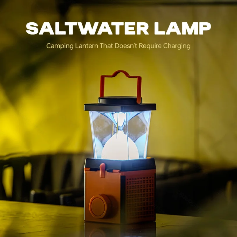 Salt Water Lantern for Emergency and Camping - Battery-Free LED Lantern, 350 Lumens, 140H Continuous Lighting