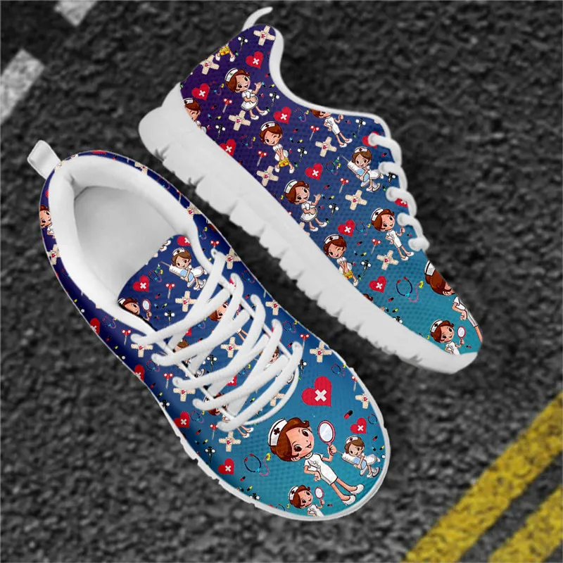 INSTANTARTS Women's Plus Size Nurse Shoes Lightweight Non-Slip Flats Cute Nurse Girls Medical Healthcare Design Casual Sneakers