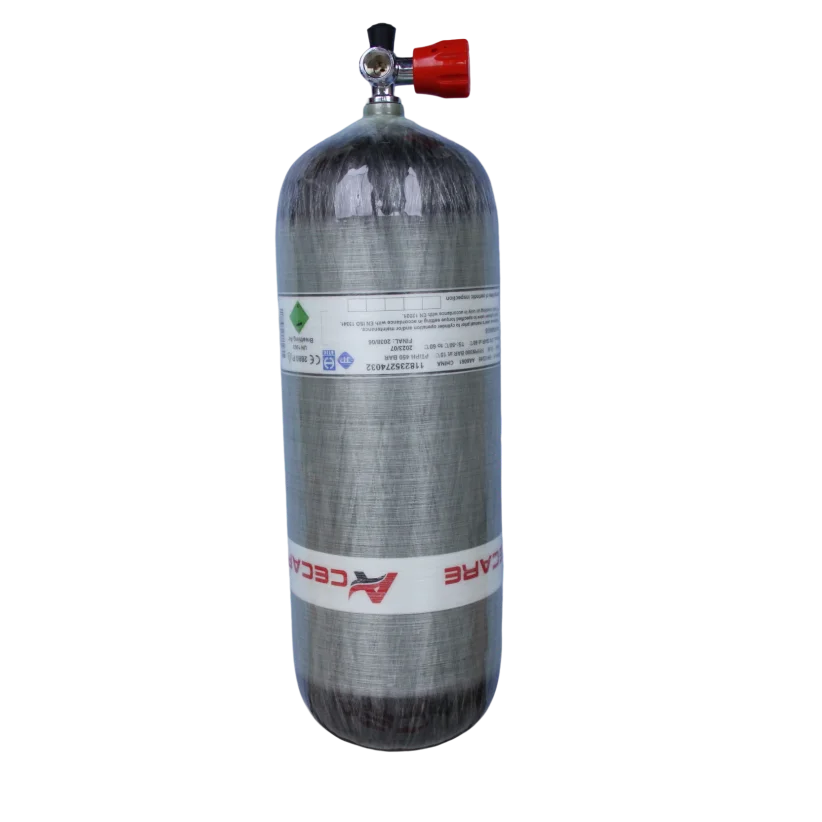 Acecare-cilindro de buceo de fibra de carbono, estación de limado de válvula de tanque de buceo, para seguridad contra incendios, 12L, CE, 300bar,