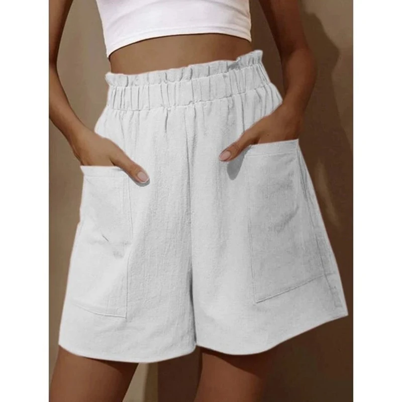 Women Casual Shorts Summer High Waisted Pockets Loose White Shorts Solid Color Oversized Five Point Shorts Women Clothing