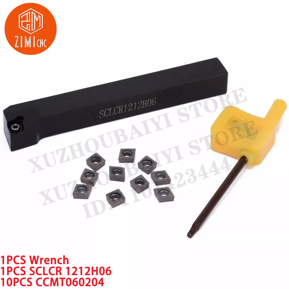 1PCS SCLCR1212H06 12mm Lathe Turning Tool Holder Boring Bar +10PCS CCMT060204 Carbide Inserts CNC metal mechanical cutting tools