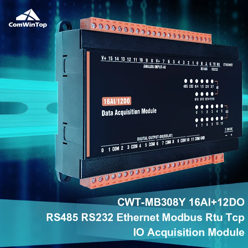 CWT-MB308Y 16AI+12DO RS485 RS232 이더넷 Modbus Rtu Tcp Io 획득 모듈