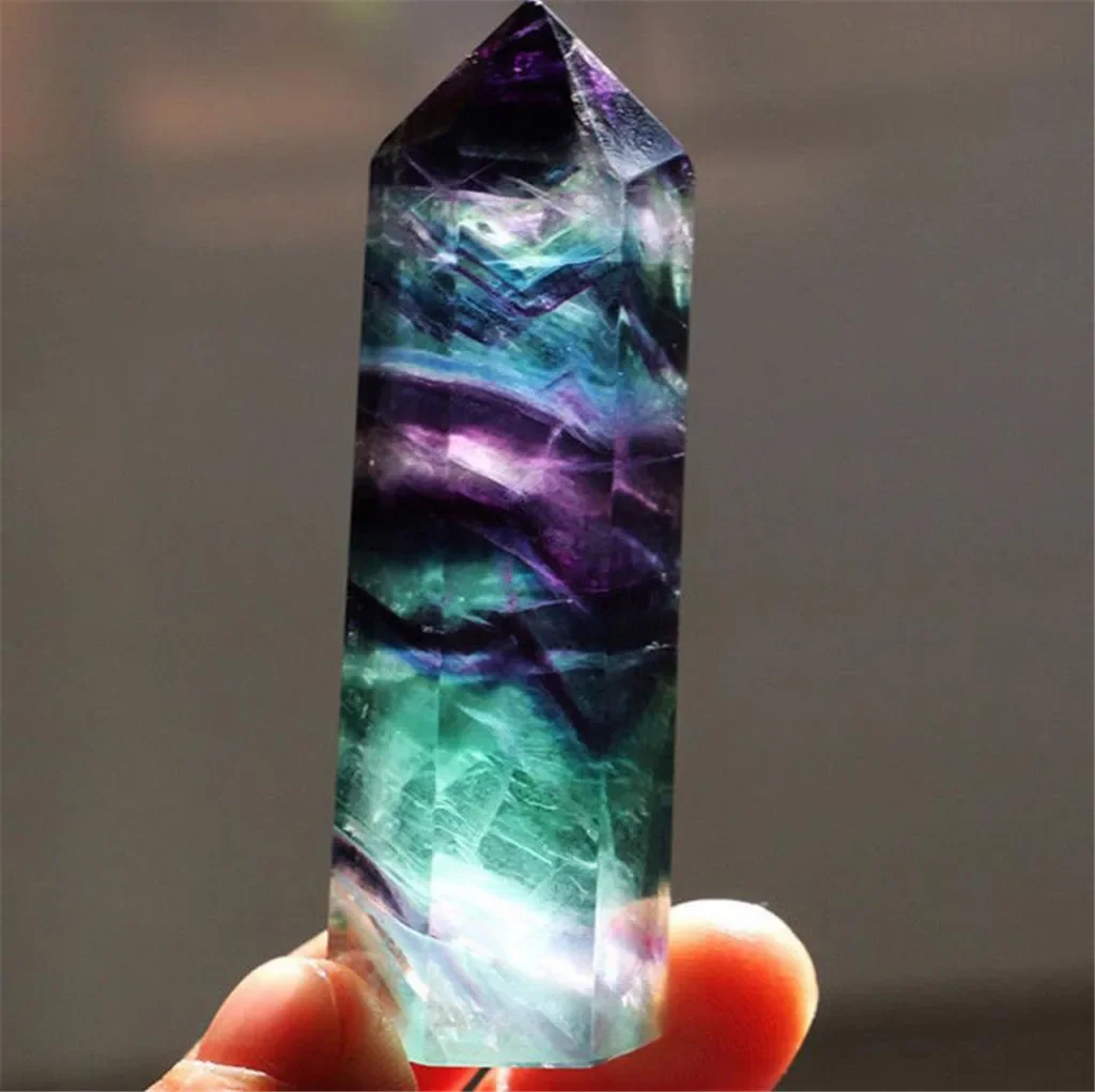 Cristal de Fluorite naturel, Fluorite à rayures colorées, 4-7CM, pierre de cristal de Quartz, pointe de guérison, baguette hexagonale, pierre de traitement