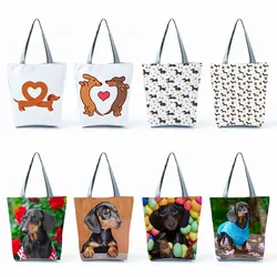 Cute Dachshund Printed Handbags Fashion Women High Capacity Travel Shoulder Bag Animal Shopping Bag Ladies Reusable Grocery Bag