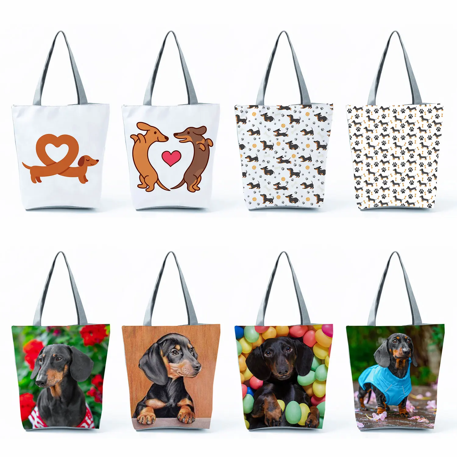 Cute Dachshund Printed Handbags Fashion Women High Capacity Travel Shoulder Bag Animal Shopping Bag Ladies Reusable Grocery Bag