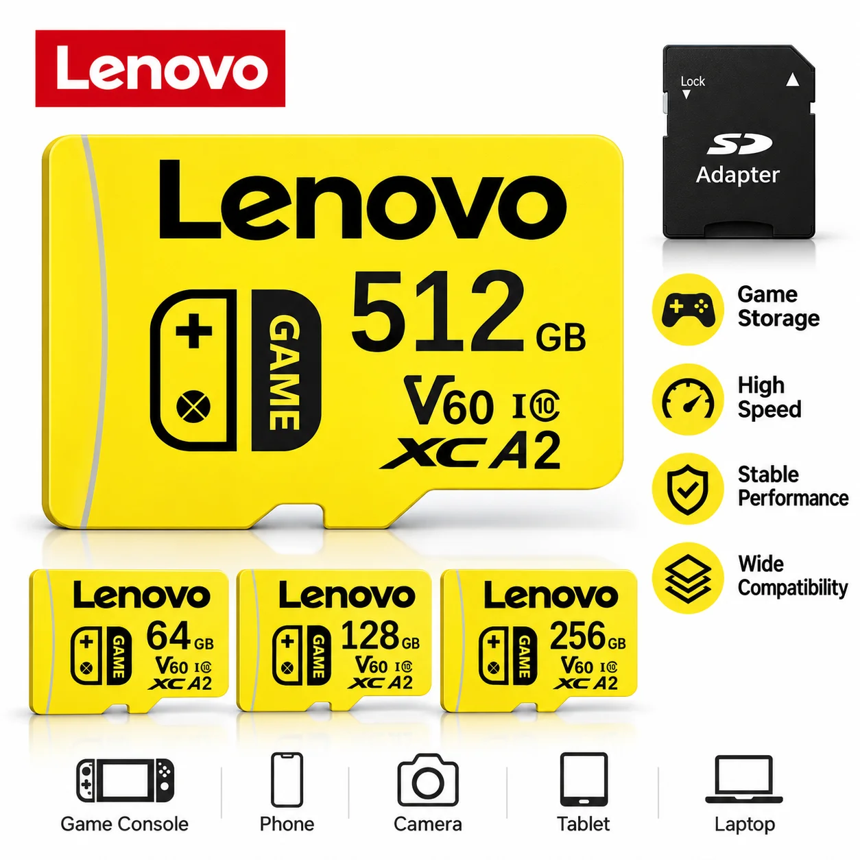 Original Lenovo Memory Card 32GB 64GB Class10 128GB 140MBS/120MBs UHS-I Flash Micro SD Card C10 Ultra A1 MicroSD Card for Phone