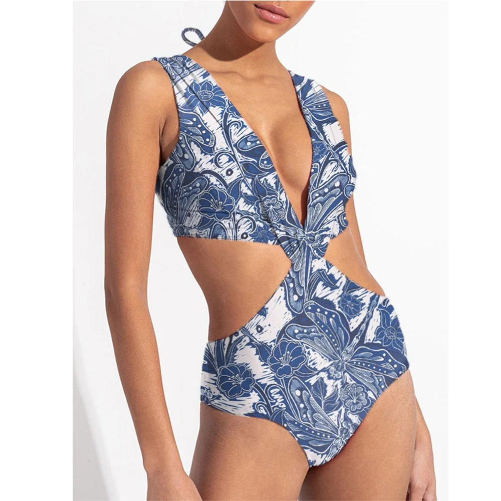 

Fashion Deep-v Beachwear 2022 New One-piece Swimsuit and Cover Up Halter Holiday Beach Dress Sexy Bikini Set Summer Bathing Suit