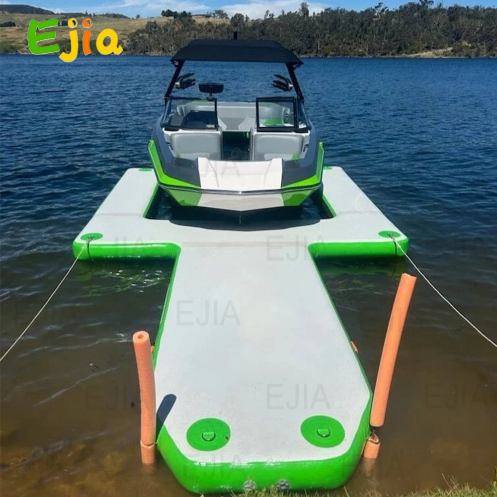 Custom Blue Green Drop Stitch U Pontoon Jetski Parking Dock Giant air Inflatable Island Dock Boat Platform For Parking on Water