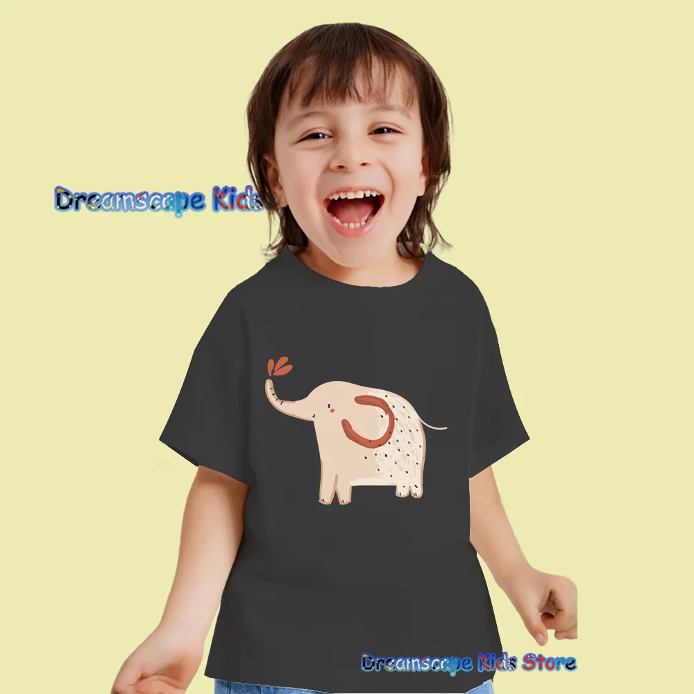 Funny Hand Painted Baby Elephant Cartoon Printed T Shirts Summer Short Sleeve Child Clothes Kids Casual Style Tees Tops