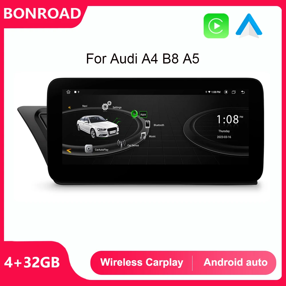 Bonroad 2 Din Android Car Radio Stereo CarPlay Bluetooth Multimedia Player For Audi A4 A5 B8 2009-2016 GPS Navigation Audio Wifi