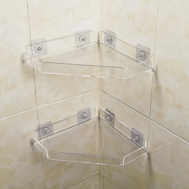 Acrylic Bathroom Corner Shelf Free Punching Wall-Mounted Storage Rack For Kitchen Bathroom Bedroom Triangle Rectangle