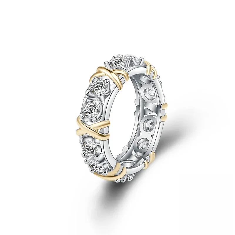 925 Sterling Silver Incrustados Anéis De Zircão Para As Mulheres, Separação De Ouro, Glamour Jóias,