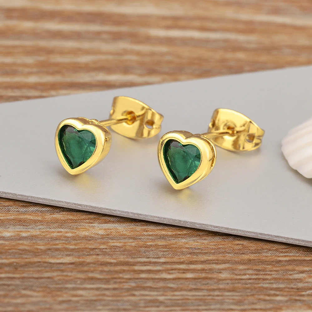 Nidin New Arrival Romantic Heart Shape Inlaid Zircon Charm Stud Earrings 5 Colors For Women Girl Jewelry Wholesale Accessories