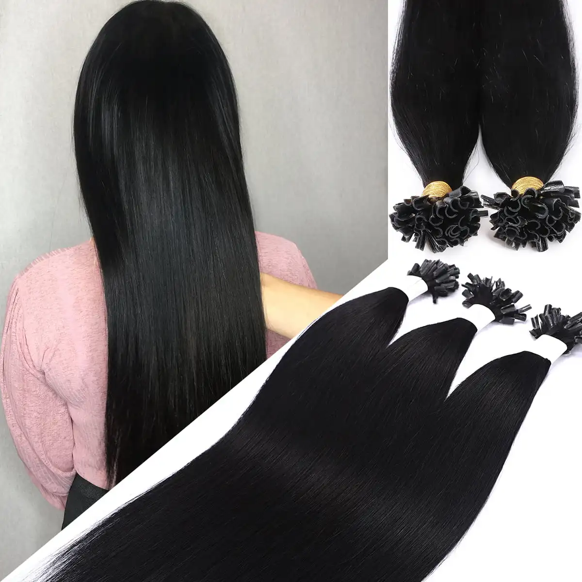 Hair Extension Real Human Hair 18 Inch Bonded Human Hair Extensions Balayage Color U Tip Fusion Hair Extensions 50g/50strands