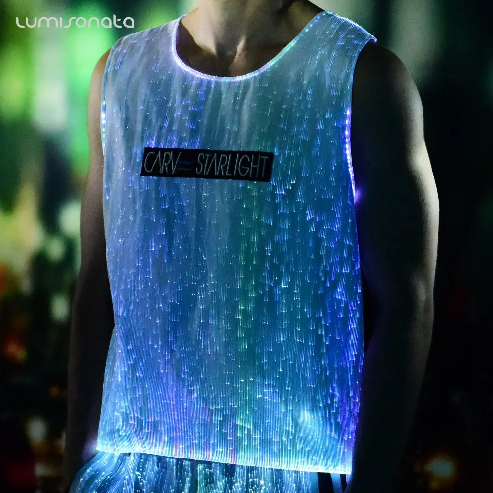 LUMISONATA Christmas Festival Rave Glow In The Dark Clothes Customize Light Up LED Party Novelty Fiber Optic Men's T-shirt