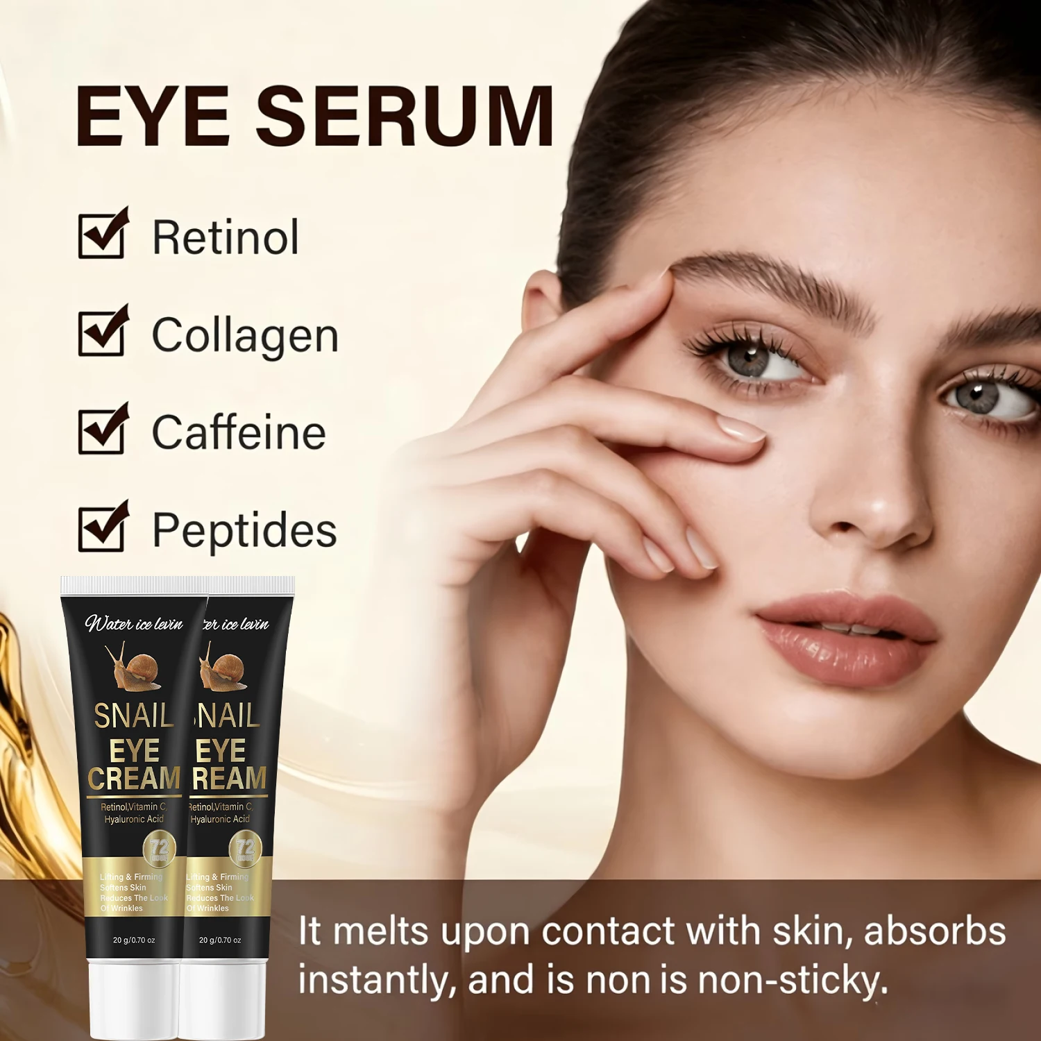 Water Ice Levin Snail Retinol Eye Cream 20g VC Hyaluronic Acid Lifting Firming Smooth Wrinkles Anti-Aging Under Eye Care Cream