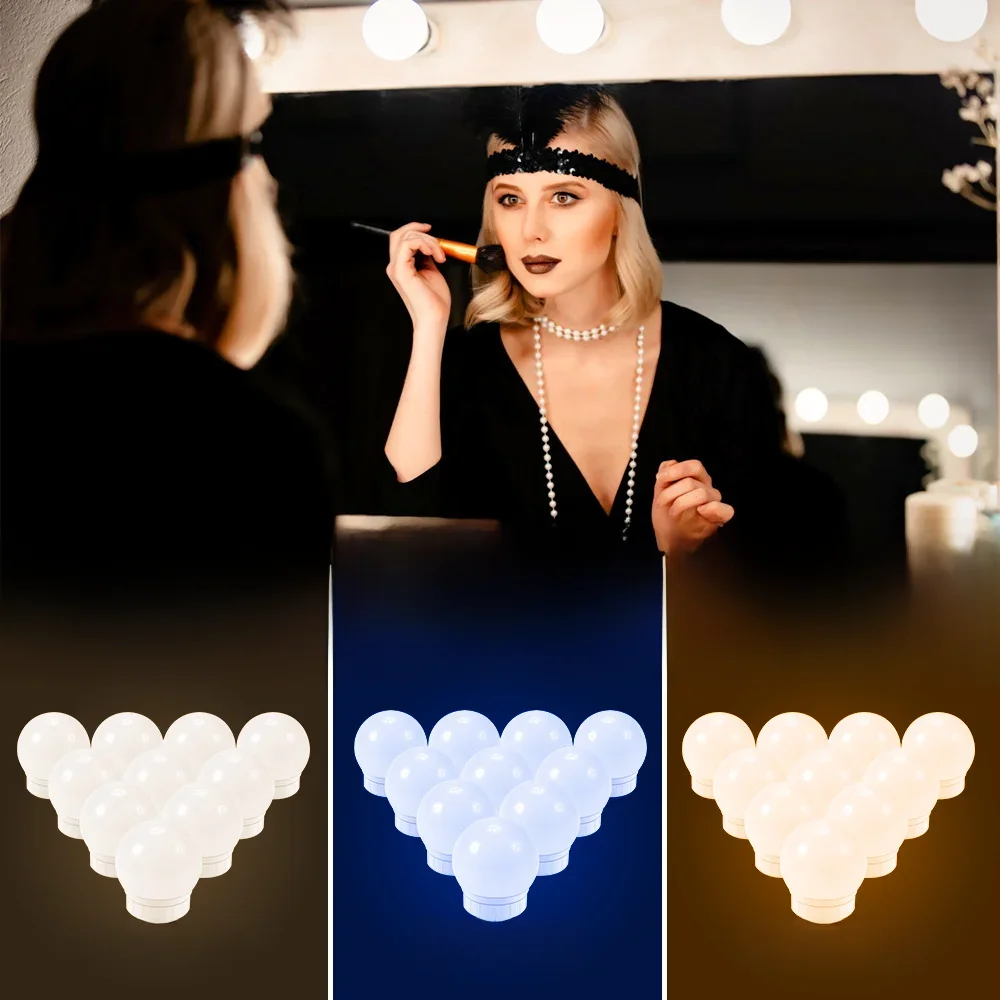 5V LED Makeup Mirror Light Dressing Table Lamp Dimmable Home Bedroom Bathroom Mirror Decoration Wall Light Bulb Kit 2/6/10/14pcs