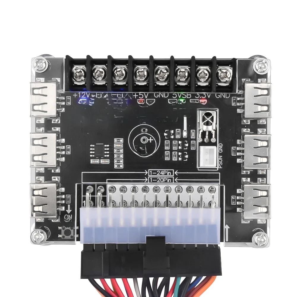 Carte de dérivation d'alimentation ATX 24 broches et Kit de boîtier en acrylique, adaptateur de Module, connecteur d'alimentation, Support 12V -12V 5V 5VSB 3.3V