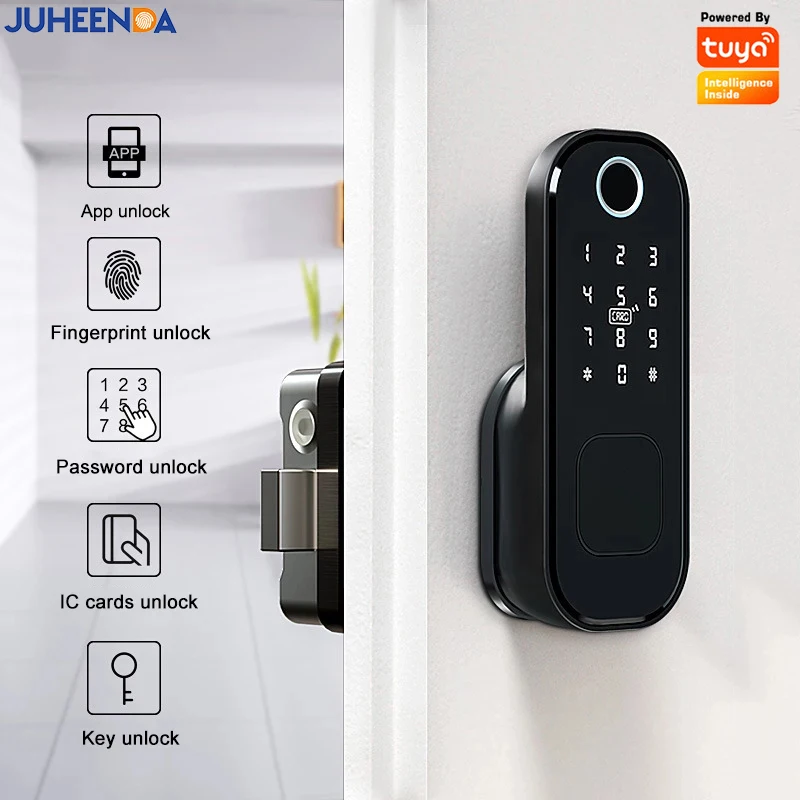 Imagem -02 - Impermeável Tuya Wifi Smart Lock sem Fiação Código Digital Cartão ic Ttlock App Impressão Digital Rim Lock para Casa Madeira Metal Portão Porta