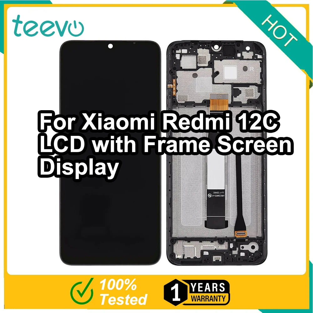 Teevo LCD For Xiaomi Redmi 12C Screen Display & Touch Screen Digitizer With Frame  Black