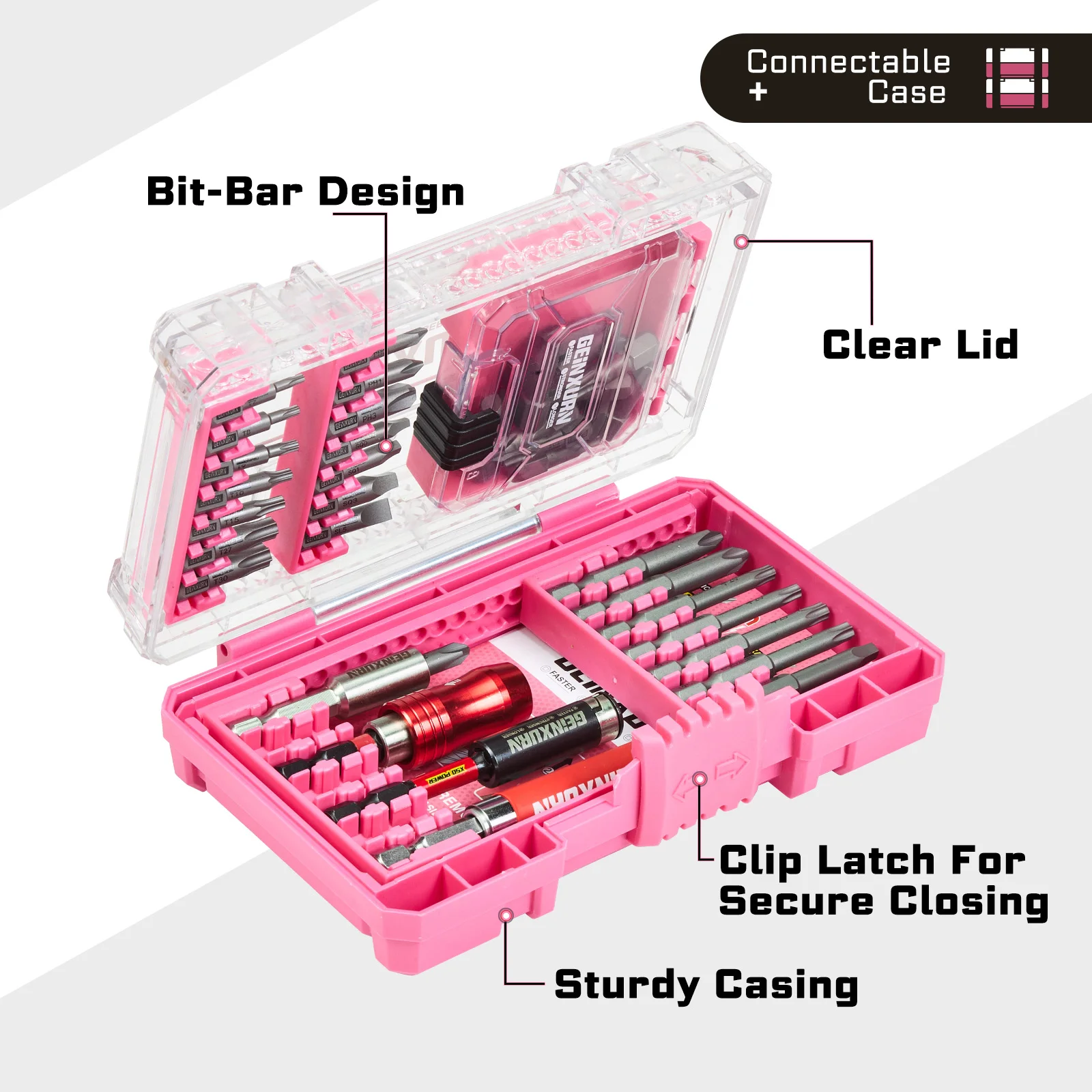 Geinxurn FIXEDGE 1PC Pink Injection Molded Storage Case with 3 Long & 3 Short Clips