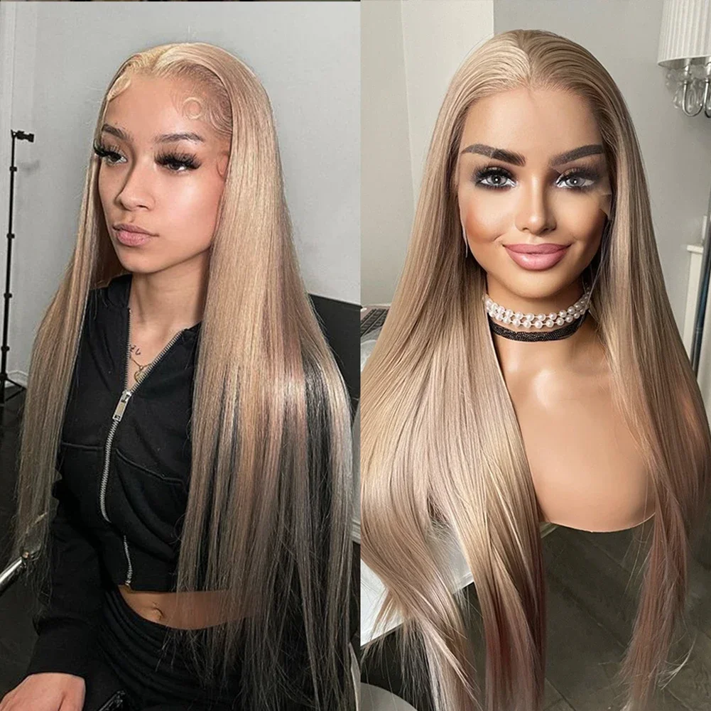 13X4 Spitze Perücke Langes Glattes Haar Synthetische Lace Front Perücken für Frauen Aschblonde Perücken Synthetische Hitzebeständige Party Cosplay Perücke