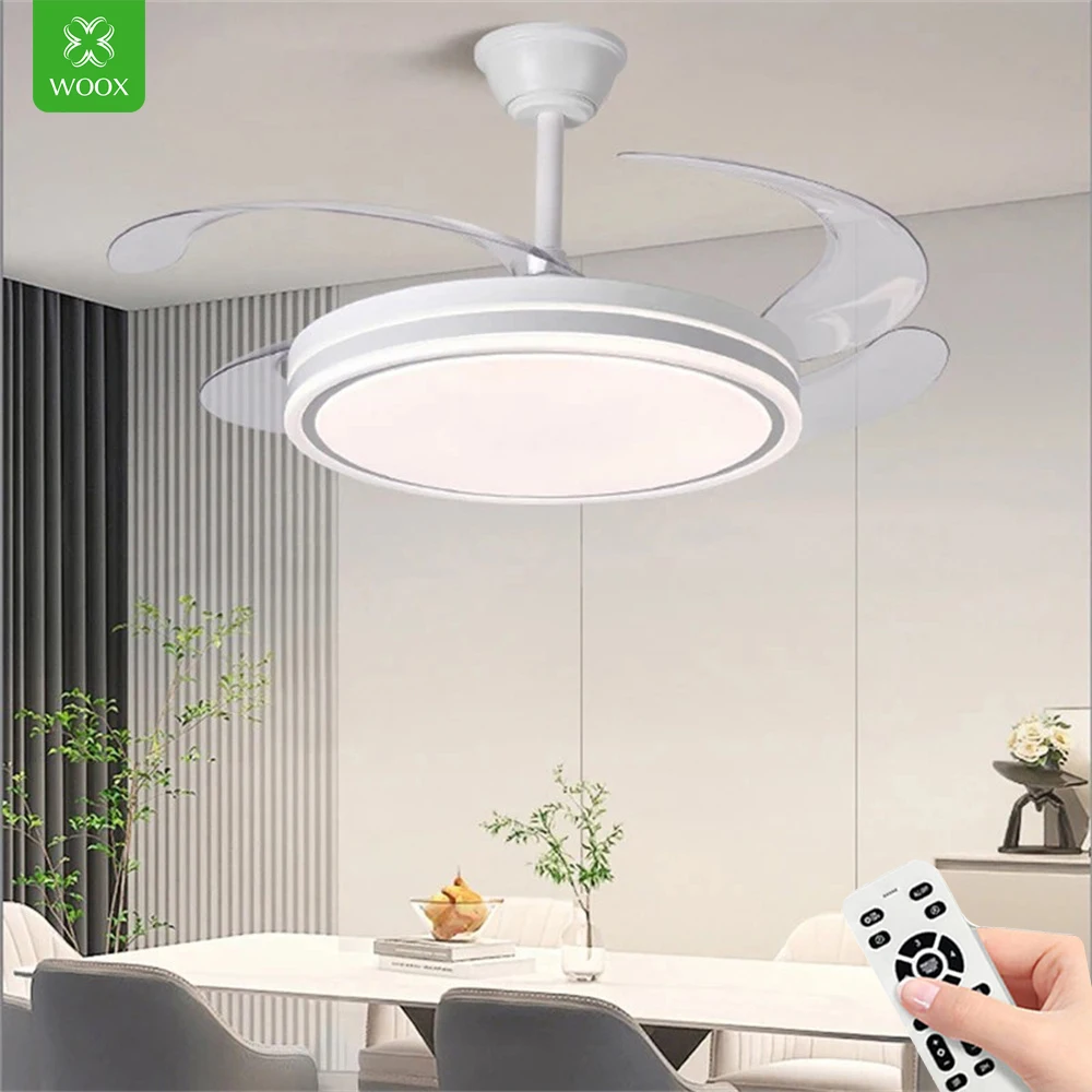 Ventilador de techo con control remoto de 80W y luz 42 ",motor DC silencioso de cobre de alta calidad,4 aspas retráctiles para mayor salud,LED ajustable de 50W para proteger la vista, función tiempo/inversión/memoria, ideal para dormir/estudiar/comer