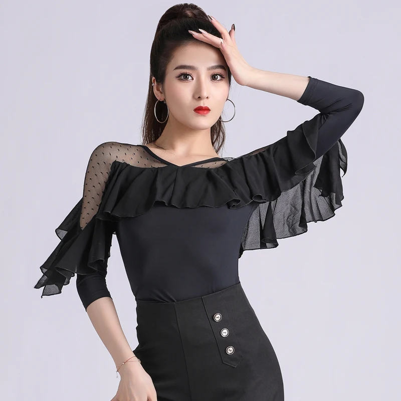 Latin dance top women's new clothing lotus leaf fashion ballroom dance clothing national standard modern performance dance pract