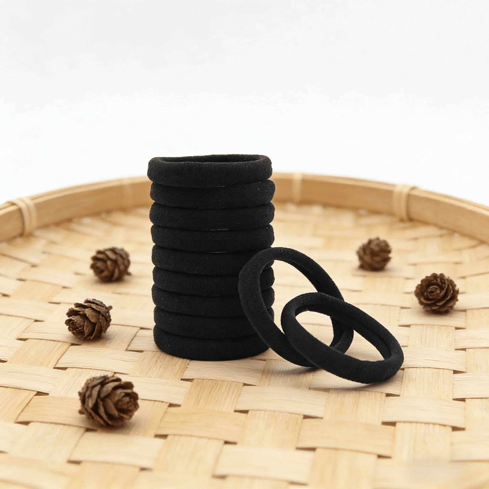 50 elásticos de cabelo elásticos pretos |   Multipack para estilo suave e sem danos