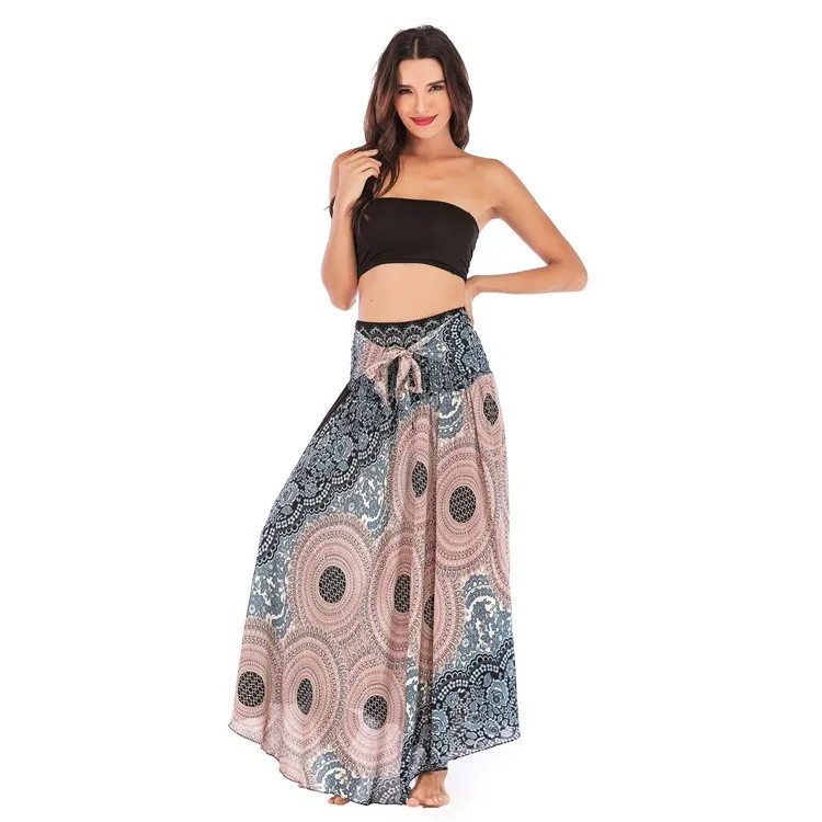 Women's Bohemian Long Floral Print Casual Skirt for Women Female Clothing Women Clothes Long Flowy Skirt with Tie Waist and