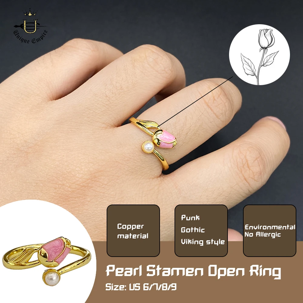 

Gold Plated Floral Ring for Women Princess Pearl Elegant Band Fashion Jewelry Gift for Valentine Birthday Anniversary