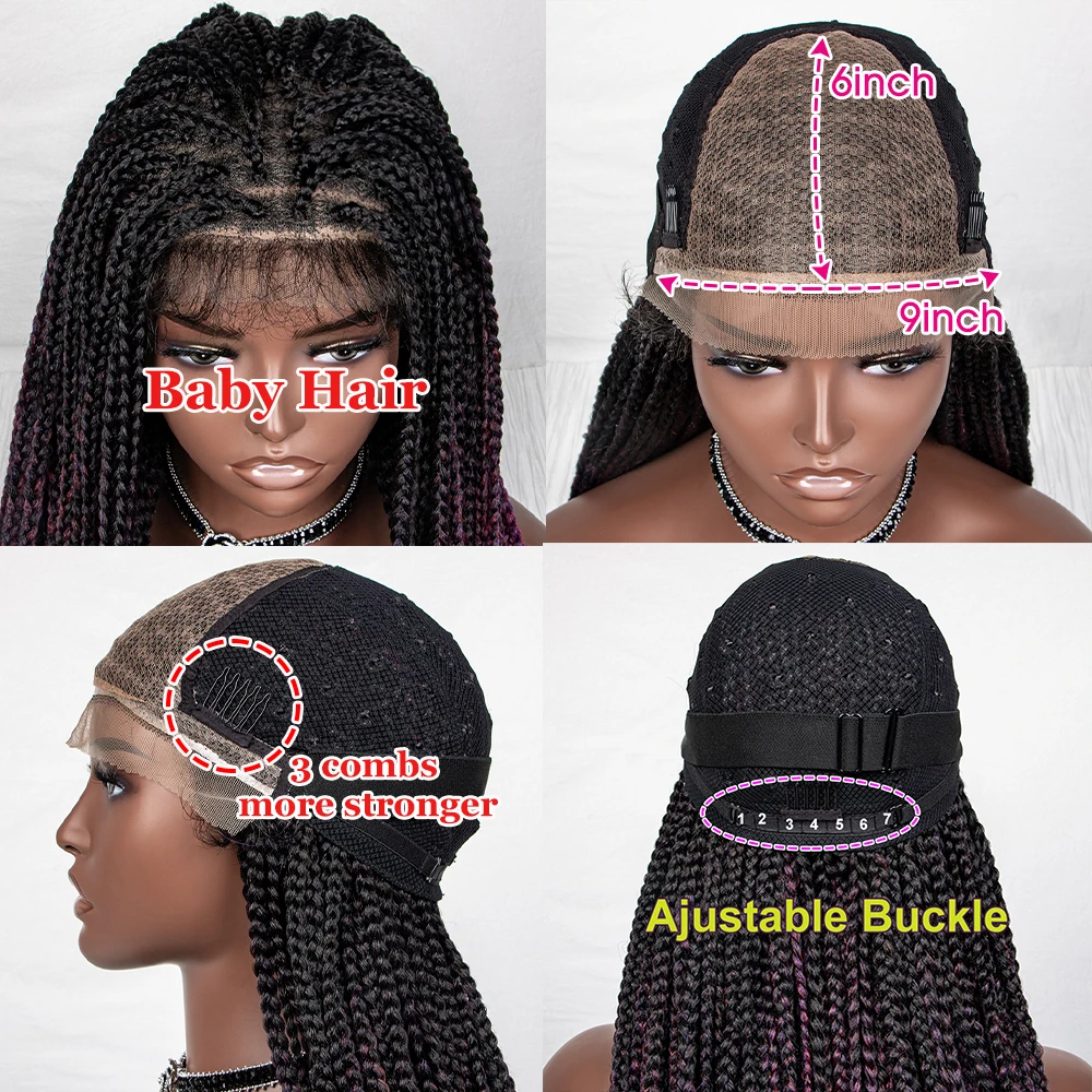 Pelucas trenzadas largas para mujeres negras, peluca Frontal trenzada sintética, pelo de bebé, Micro encaje Frontal