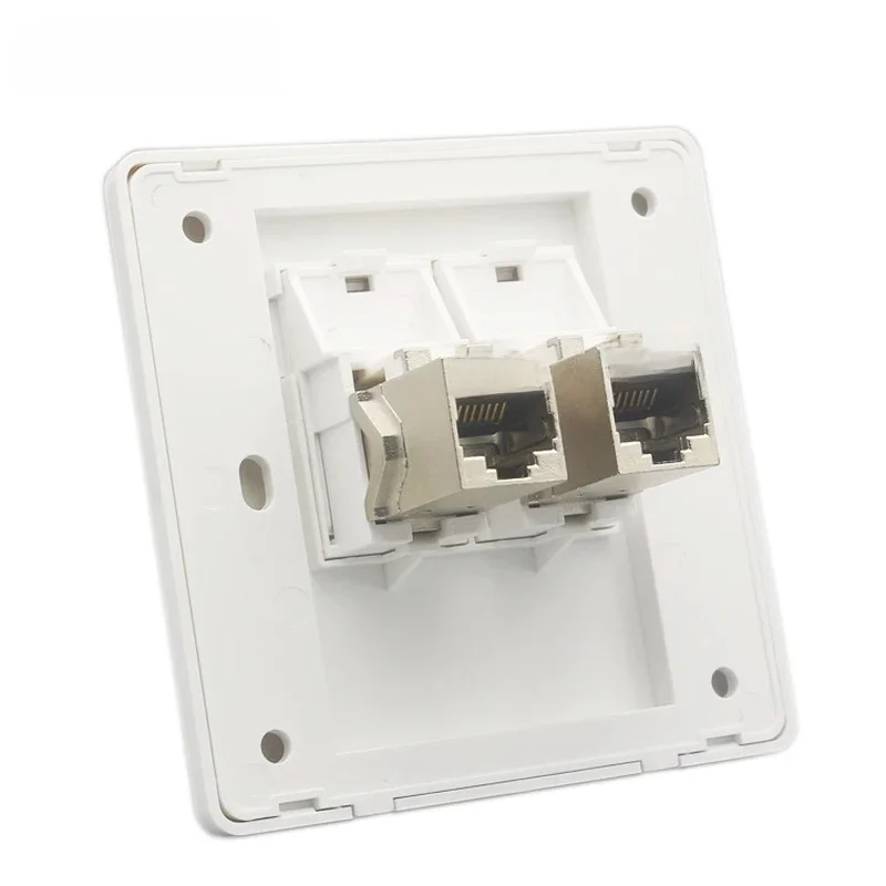 2 Ports blindés CAT6A RJ45 en alliage de Zinc LAN CAT7 panneau mural façade avec passage à travers Cat.6a 7 Keystone Jack pour Internet 10G