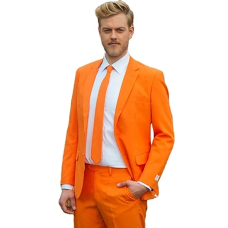 

New Design Orange Suits for Men Groom Tuxedo Custom Made Plus Size Business Suit Formal Wedding Tuxedos Costume Homme 2 Piece