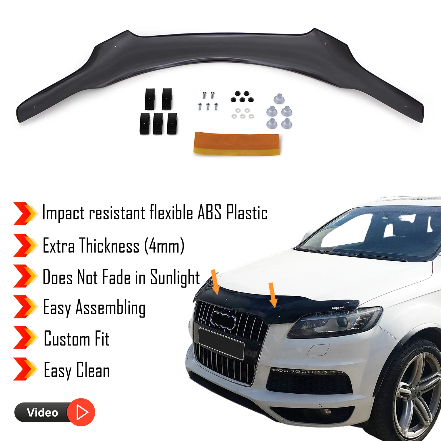 Hood Deflector Guard for Audi Q7 (2005-2015) Bug Shield Bonnet Protector / 4 mm thickness and ultra-durable material