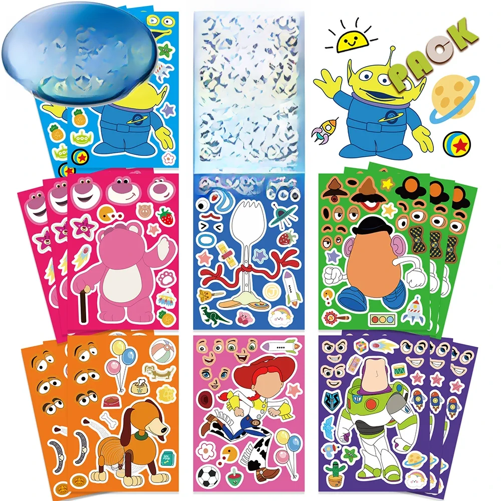 8/16 feuilles faire un visage Toy Story Puzzle autocollants Disney dessin animé assembler Puzzle pour enfants garçons filles fête bricolage éducation jouet cadeau