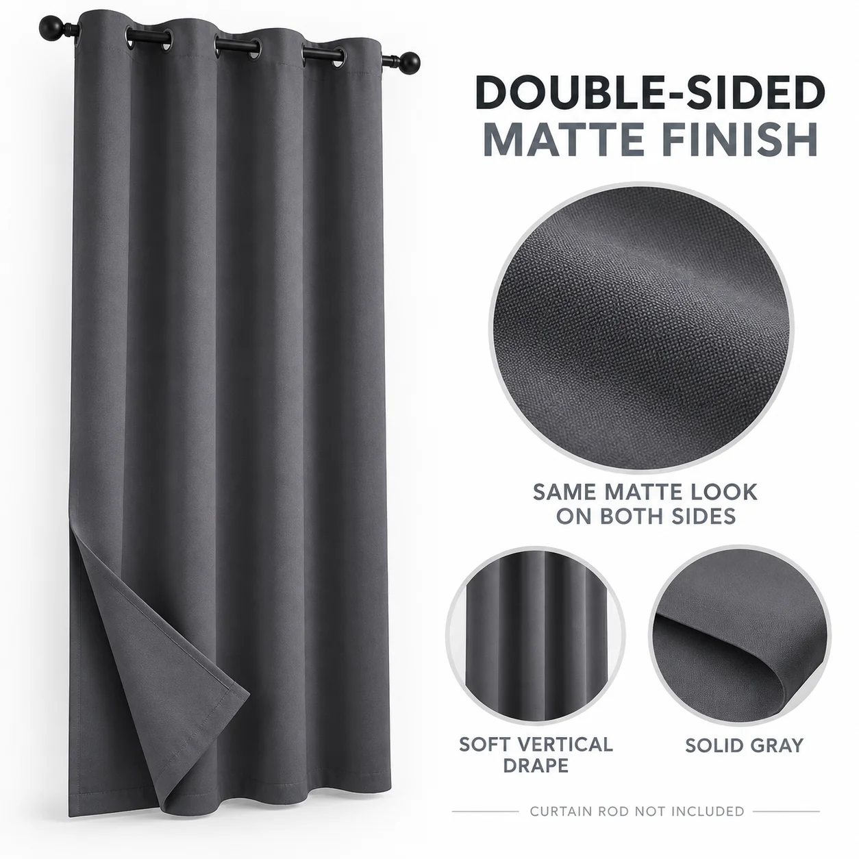 Charcoal Grey Grommet Curtain 132x213cm 52x84in Single Panel Window Curtain for Bedroom Living Room Home Decor