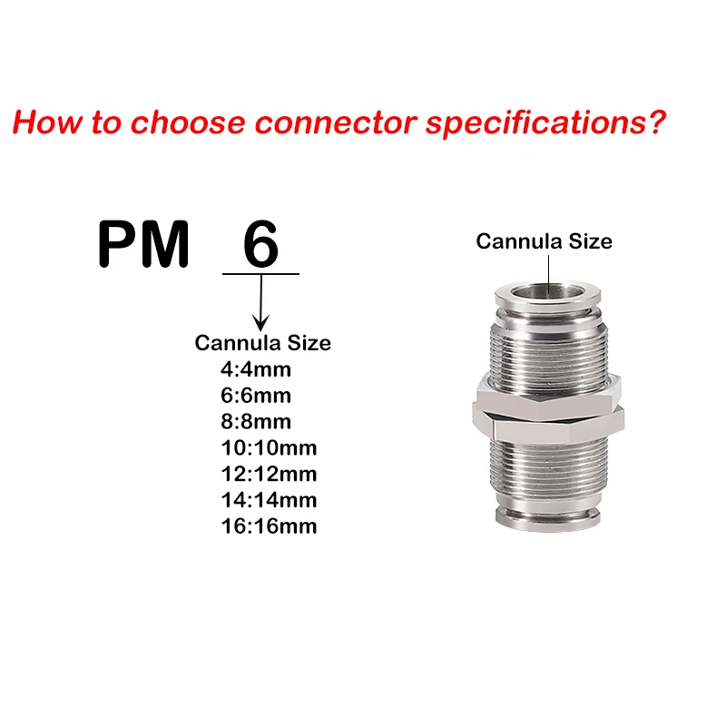 10PCS Pneumatic Fittingt PM Series 304 Material Stainless Steel Pneumatic Baffle Trachea Joint PM4/PM6/PM8/PM10/PM12