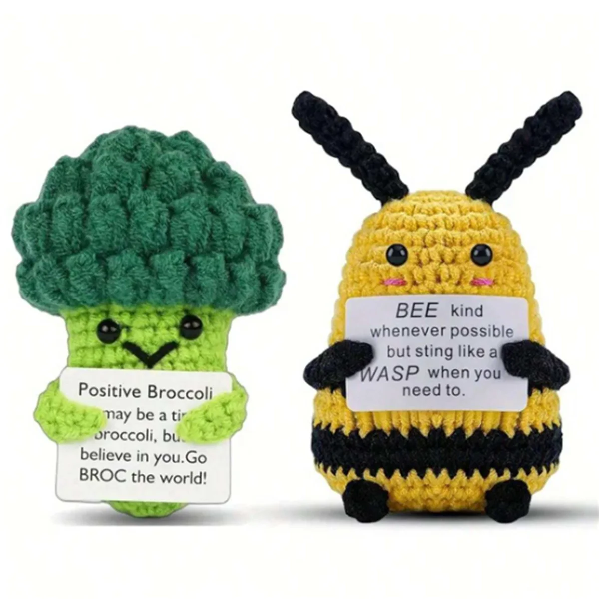 1pc Positive Bee and Broccoli Crochet Inspirational Gifts for Friend Birthday Women Sister Brother, Cute Knitted Room Decors