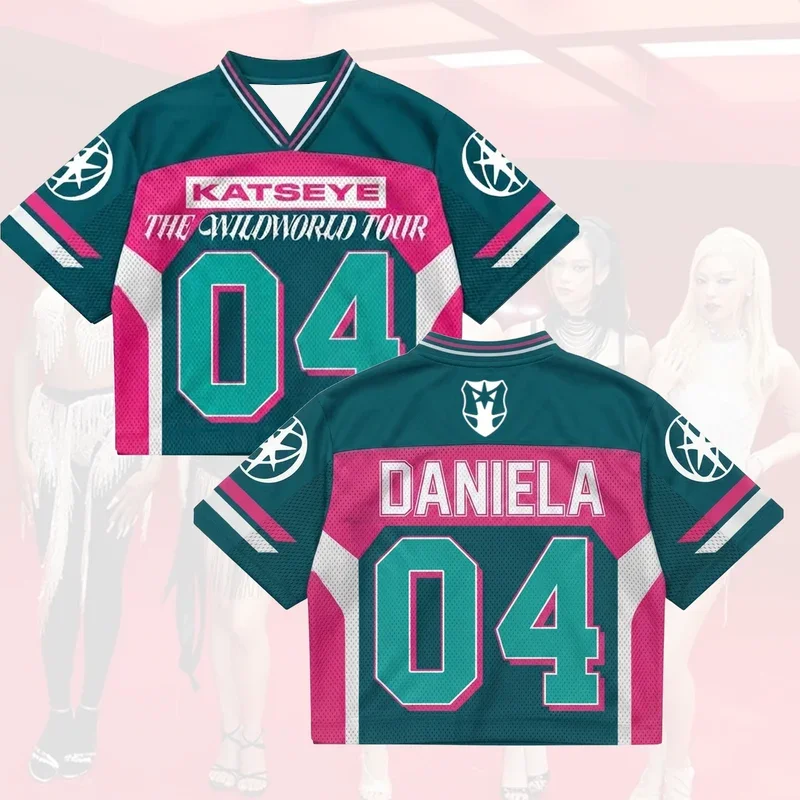 KATSEYE Daniela 04 Cropped Football Jersey The Wildworld Tour Top Kpop Concert Fan Short Sleeve Streetwear Tee For Kids Adults