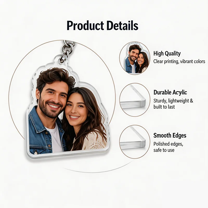 Personalized Acrylic Shaped Portrait Keychain, Customizable Photo Portrait, High-Definition and Transparent, Daily Keychain, Car Pendant, Couple's Anniversary Birthday Gift