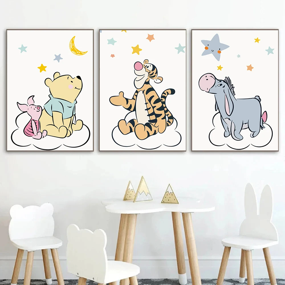 

Winnie the Pooh Set of 3 Print Nordic Wall Art Canvas Poster Cute Baby Animal Painting for Nursery Kids Room Home Decor Cuadros