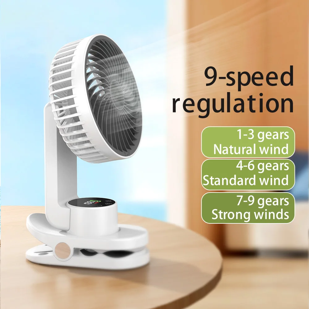 5000mAh Rechargeable Camping Ceiling Fan Desktop 9 Speed Strong Air Circulator Fan With LED Light Home Dormitory Clip-on Fan